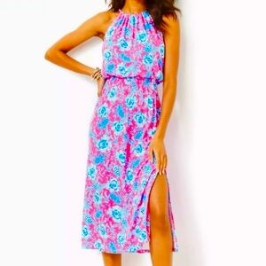 NWT Lilly Pulitzer Gracelyn Halter Midi Dress with Gold Chain Halter Neck
